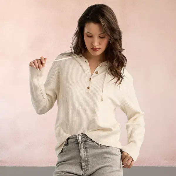 Textured Hooded Jumper White