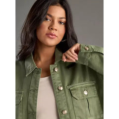 MAX FASHION Plain Denim Jacket with Pockets-Green