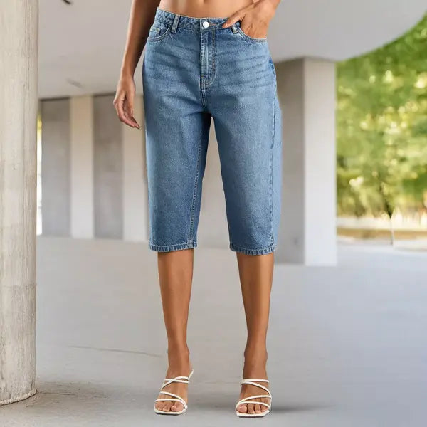 MAX FASHION Plain Capri Jeans-Blue