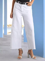 MAX FASHION Plain Wide Leg Belted Pants-White