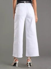 MAX FASHION Plain Wide Leg Belted Pants-White