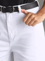 MAX FASHION Plain Wide Leg Belted Pants-White