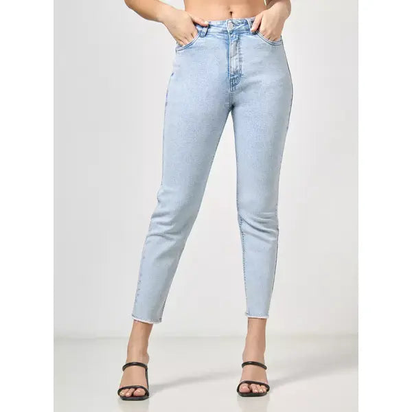 MAX FASHION High Waist Mom Jeans-Blue