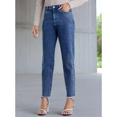 MAX FASHION High Waist Mom Jeans-Blue