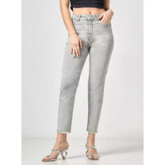 MAX FASHION High Waist Mom Jeans-Gray