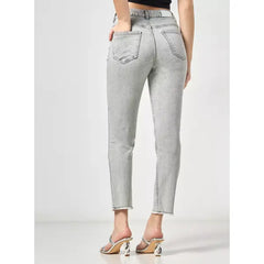 MAX FASHION High Waist Mom Jeans-Gray