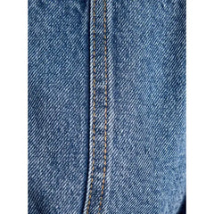 MAX FASHION Plain Denim Longline Jacket with Fur Collar-Blue