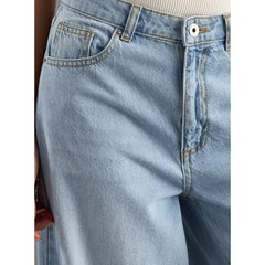 MAX FASHION Plain Wide Leg Jeans-Blue