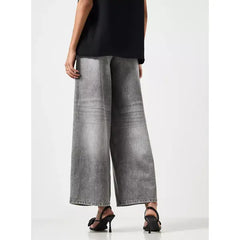 MAX FASHION Plain Full Length Wide Leg Jeans-Gray