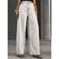 MAX FASHION Wide Leg Baggy Jeans-Gray