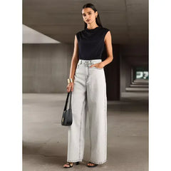 MAX FASHION Wide Leg Baggy Jeans-Gray