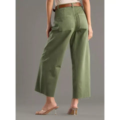 MAX FASHION Plain Belted Jeans-Green
