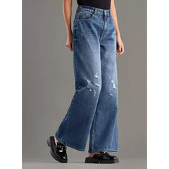 MAX FASHION Plain Wide Leg Jeans-Blue