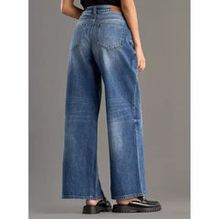 MAX FASHION Plain Wide Leg Jeans-Blue