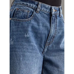 MAX FASHION Plain Wide Leg Jeans-Blue