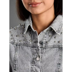 MAX FASHION Bead Embellished Denim Jacket-Gray
