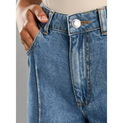 MAX FASHION Plain Pintuck Detail Wide Leg Cropped Jeans-Blue