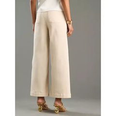MAX FASHION Plain Wide Leg Jeans-Cream