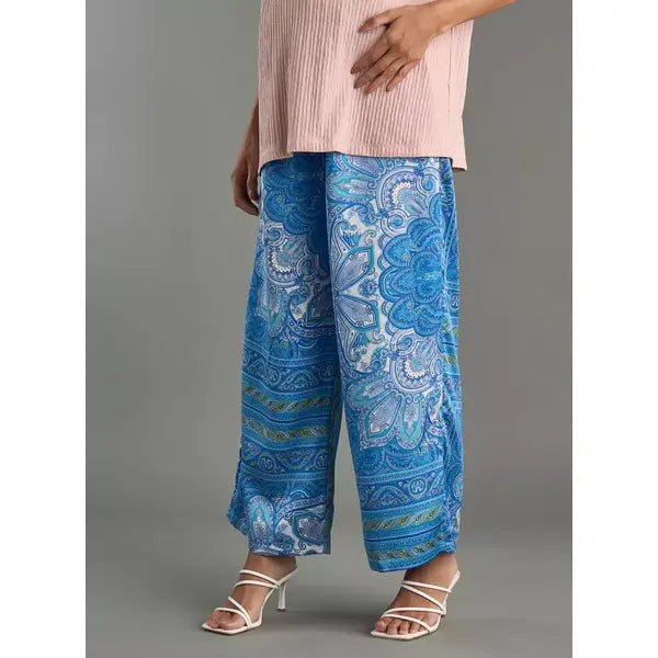MAX FASHION Printed Wide Leg Maternity Pants-Blue