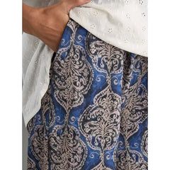 MAX FASHION All-Over Print Wide Leg Maternity Pants with Pockets-Blue