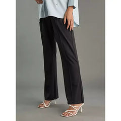 MAX FASHION Plain Wide Leg Maternity Treggings with Slit Detail-Black