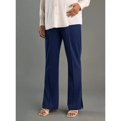 MAX FASHION Plain Wide Leg Maternity Treggings with Slit Detail- Blue