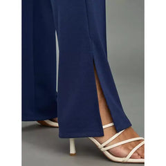 MAX FASHION Plain Wide Leg Maternity Treggings with Slit Detail- Blue