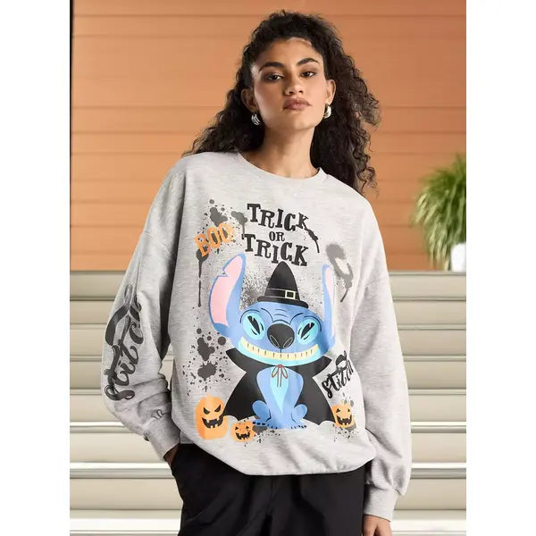 MAX FASHION Stitch Print Sweatshirt-Gray