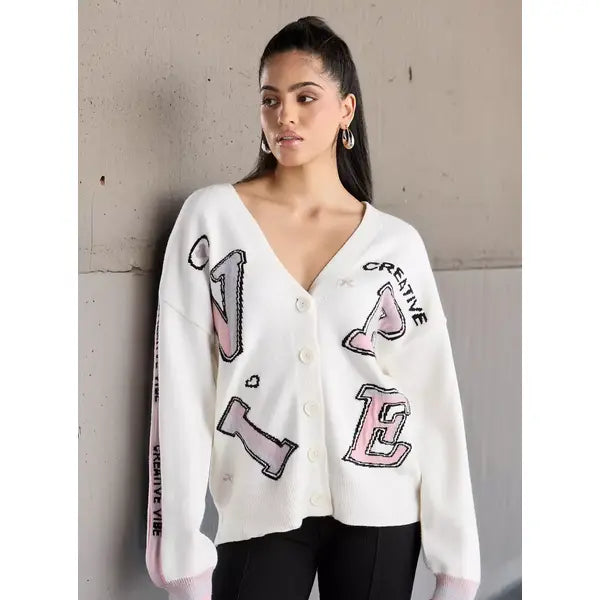 Typographic Print Oversized Cardigan
