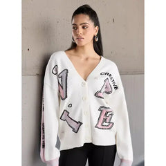 Typographic Print Oversized Cardigan