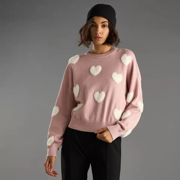 Heart Textured Sweater Pink