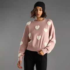 Heart Textured Sweater Pink