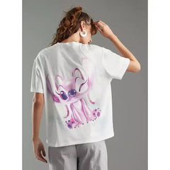 MAX FASHION Angel Print Oversized Cotton T-shirt-Gray