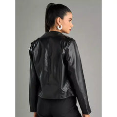 MAX FASHION Plain Zip Through Biker Jacket-Black