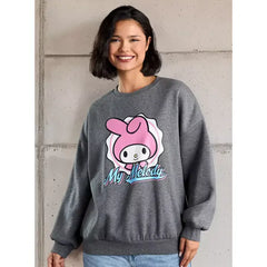 MAX FASHION My Melody Print Sweatshirt with Long Sleeves-Gray