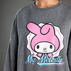 MAX FASHION My Melody Print Sweatshirt with Long Sleeves-Gray
