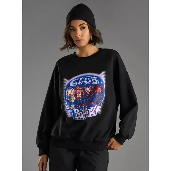 MAX FASHION Bratz Print Hooded Sweatshirt-Black