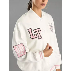 MAX FASHION Looney Tunes Embroidered Bomber Jacket-White