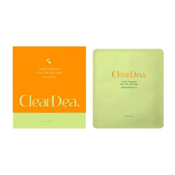 ClearDea Green Tangerine Pore Tok Tok Sheet Mask 3 in 1 Bio Cellulose Gel Eosidin Care Pore Care, Sebum Control, Collagen Peel Off Facial Skincare for Deep Cleansing & Smooth Skin, 4 Sheets
