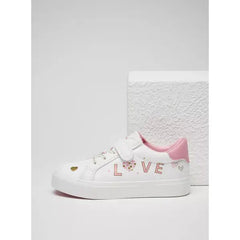 Typography Print High Top Sneakers with Hook and Loop Closure White