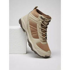Textured Ankle Boots with Lace-Up Closure - Beige