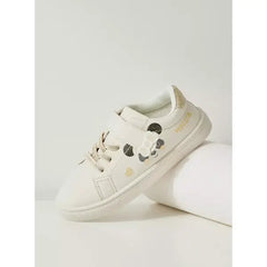 Panda Print Sneakers with Hook and Loop Closure Cream