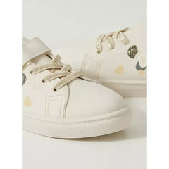 Panda Print Sneakers with Hook and Loop Closure Cream