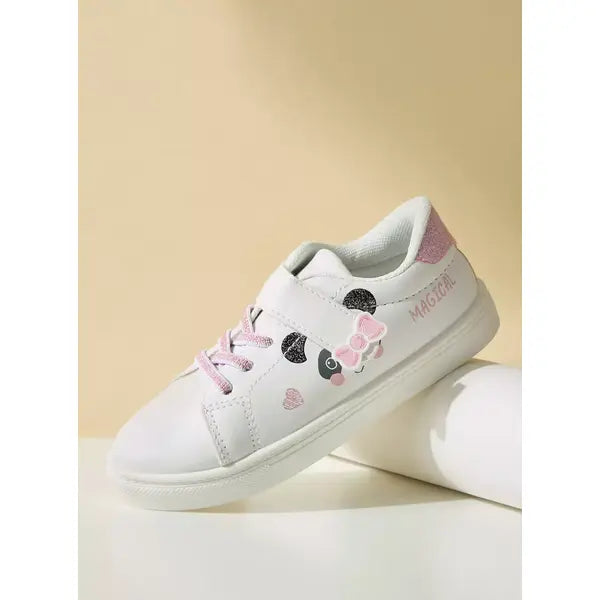 Panda Print Sneakers with Hook and Loop Closure  White