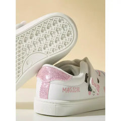 Panda Print Sneakers with Hook and Loop Closure  White