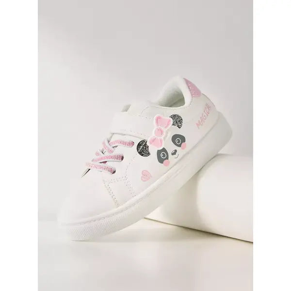 Panda Print Sneakers with Hook and Loop Closure White