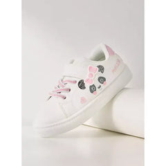 Panda Print Sneakers with Hook and Loop Closure Cream