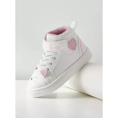 Cat Applique Hi-Top Sneakers with Hook and Loop Closure White