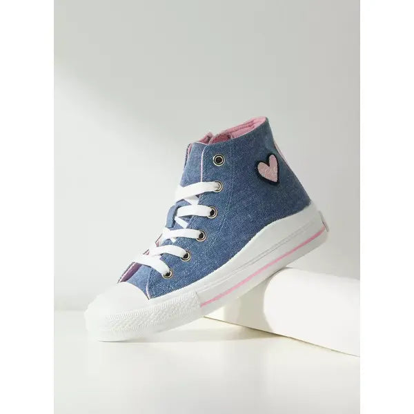 Denim Canvas Hi-Top Sneakers with Lace-Up Closure Blue