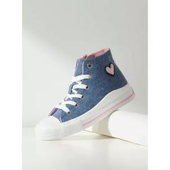 Denim Canvas Hi-Top Sneakers with Lace-Up Closure Blue